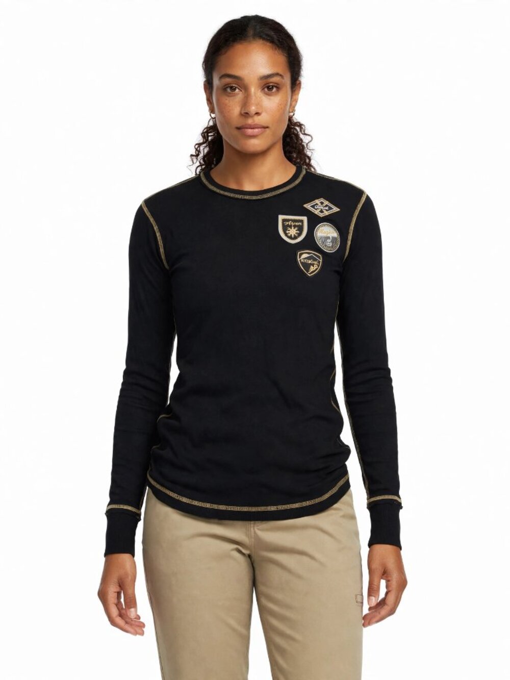 Alp-n-Rock Black Patch Thermal Henley Long Sleeve Ski Top M